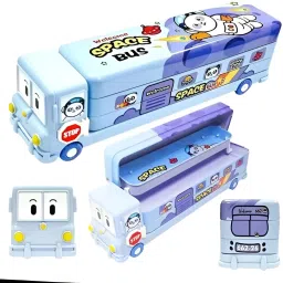 Bus Shape Pencil Box Metal Geometry Box for Kids Magic Bus with Moving Tyres Geometry Box-3