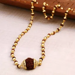Natural Rudraksha Bead Mala in High Gold Plated Cap with Big Rudraksha Pendant Gold-plated Brass Pendant-picture-13