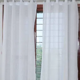 exporthub White Abstract Polyester 7 Ft Sheer Eyelet Door Curtains (Set of 2)-picture-16