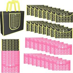 Pack of 48 Smile Foldable Grocery/Shopping Bags For Women | Black Yellow & Pink Pack of 48 Grocery Bags-image-77