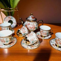 Pack of 13 Bone China 6 Cups, 6 Saucers, 1 Kettle Set Elegant, Durable and Heavy weight for Kitchen-image-60