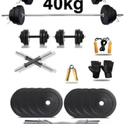 40 kg FITNESS PVC GYM SET + 5ft. Straight + 3ft. Curl RODS + FITNESS ACCESSORIES Home Gym Combo-5