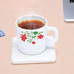 Larah by BOROSIL Hazel 6 Pcs White & Red Floral Printed Opalware Glossy Mugs - 180 ML Each image 2