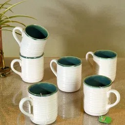 AAKRITI ART CREATIONS White 6 Pieces Textured Ceramic Glossy Cups 150 ML Each-43