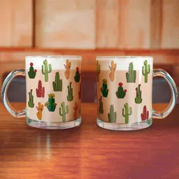Indigifts Cactus Printed Set of 2 Transparent Glass Coffee Mugs-10