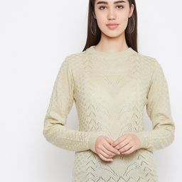 JUMP USA Women Cream-Coloured Self Designed Pullover Sweater-image-96