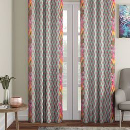 BLANC9 White & Pink Set of 2 Geometric Long Door Curtain-18