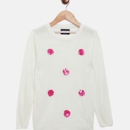 Crimsoune Club Girls Off White & Pink Self Design Sweater-image-16