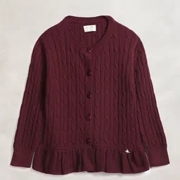 Cherry Crumble Girls Maroon Cable Knit Cardigan-image-103