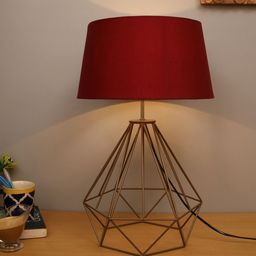 Homesake Red & Gold-Toned Solid Contemporary Bedside Lamp with Shade-30