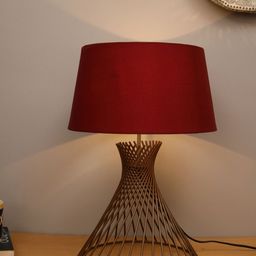 Homesake Red & Golden Self Design Spiral Metal Contemporary Bedside Lamp with Shade-44