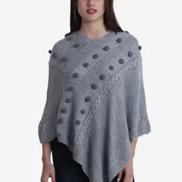 JoE Hazel Women Grey Self Designed Cable Knit Poncho-38
