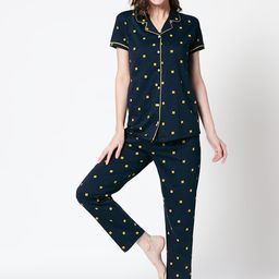 Zeyo Women Navy Blue & Mustard Yellow Printed Pure Cotton Night suit-picture-44