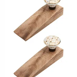 Indianshelf Brown & White 2 Pieces Basketweave Cute Door Stoppers for Bottom of Door-picture-12