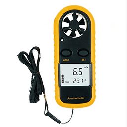 BSITFOW Mini Anemometer Air Wind Speed Gauge Digital LCD CFM/CMM Thermo Anemometer Thermometer Wind Speed Temperature Meter Yellow image 3