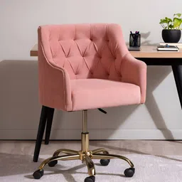 nestroots Pink & Gold-Toned Sophisticated Velvet Chair-image-36