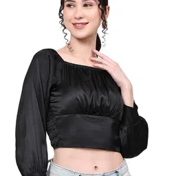 PYRAMID FASHIONS Satin Cinched Waist Top-image-85