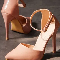 JM Looks Women Kitten Heel Mules Pointed Toe Ankle Buckle Stylish Trendy-88