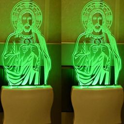 SOMIL Set of 2 Green & Blue Printed Glass Jesus Wall Lamp-image-62