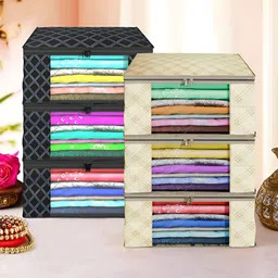 Aura Cream-Coloured & Black 6 Pieces Foldable Saree Cover Organisers-18