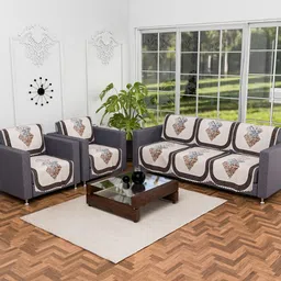 RUBOXA Cream-Coloured & Black Printed Polyester Sofa Cover-image-25