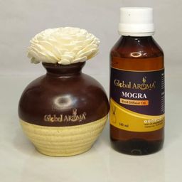 GLOBAL AROMA Mogra Fragracne Ethenic Flower Pot Reed Diffuser Set-33