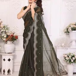 Nirmohi Fashion Ethnic Motifs Embroidered Pure Chiffon Saree-image-3