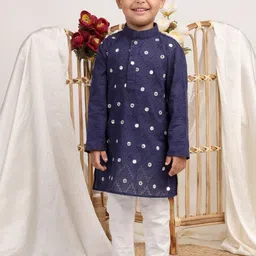 Sangria Boys Navy Blue Mandarin Collar Kurta & Pyjamas-picture-0