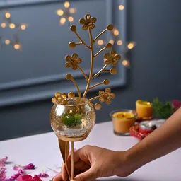 MARKET99 Gold-Toned Leaf Design T-Light Candle Holder-48