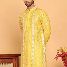 Jompers Geometric Embroidered Mandarin Collar Sequinned Straight Kurta-picture-17
