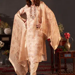 Anouk Women Ethnic Motifs Embroidered Regular Thread Work Kurta with Trousers & With Dupatta-13