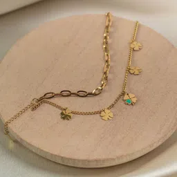 ARTKLIM Gold Plated Clover Charms Double Layered Stainless Steel Charm Bracelet-image-27