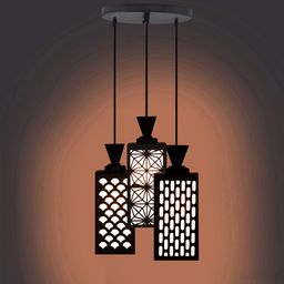Gojeeva Black & White Textured Rectangle Shaped Wooden Pendant Ceiling Lamp-picture-24