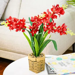 Ekhasa Red & Green Hyacinth Artificial Flower With Pot-image-23