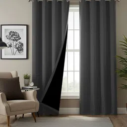 URBAN SPACE Grey & Black 2 Pieces Black Out Long Door Curtains-image-24
