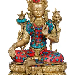 Exotic India Gold-Toned & Red Tibetan Buddhist Deity Tara Idol Showpiece-image-97