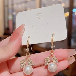 AKISON JEWELS Gold-Plated Pearl Studded Drop Earrings-image-99