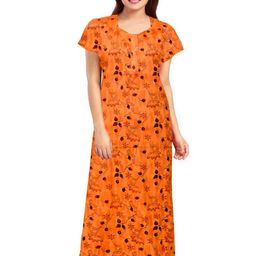 AAKARSHANA Orange Pure Cotton Maxi Printed Nightdress-image-76