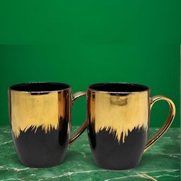 Kraftlik Handicraft Gold-Toned & Black Handcrafted and Hand Painted Printed Ceramic Glossy Mugs Set of Cups and Mugs-29