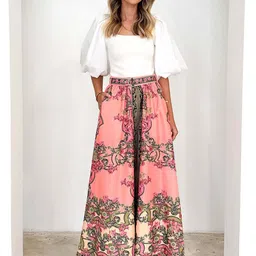 StyleCast Floral Printed Flared Maxi Skirt-image-7