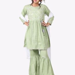 SILK SPARROW Girls Ethnic Motifs Panelled Gotta Patti Kurta with Sharara & With Dupatta-image-71