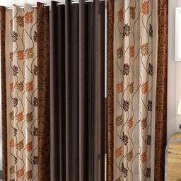 Galaxy Home Decor Brown 3 Pieces Floral Long Door Curtain-image-65