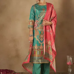 Indo Era Women Floral Printed Regular Beads and Stones Kurta with Trousers & Dupatta-image-92
