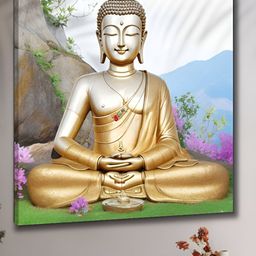 Livin'luxe White & Blue Buddha Printed Religious Canvas Wall Art-image-17