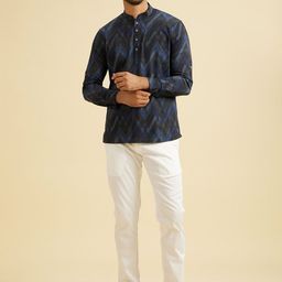 Manyavar Woven Design Mandarin Collar Cotton Short Kurta-image-73