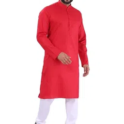 Men Solid Straight Kurta (Red)-64