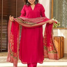 KALINI Women Shirt Collar Kurta with Trousers & Dupatta-image-64