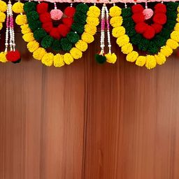 SATVIK CREATIONS Red & Yellow Pom Pom Thoran Festive Decor-image-95