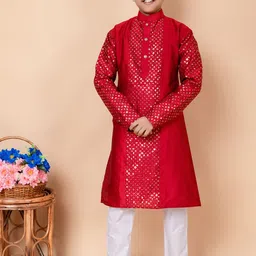 Cae Boys Floral Embroidered Mandarin Collar Sequinned Straight Kurta With Pyjama-6