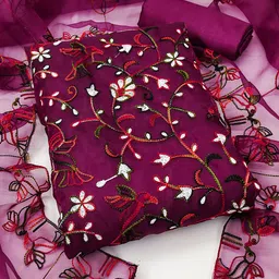 Ishin Floral Embroidered Zari Work Organza Unstitched Dress Material-image-75